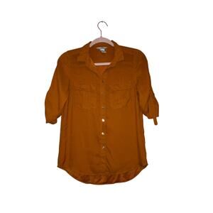 H&M Orange Button Down Blouse Size 4 Preppy Office Wear